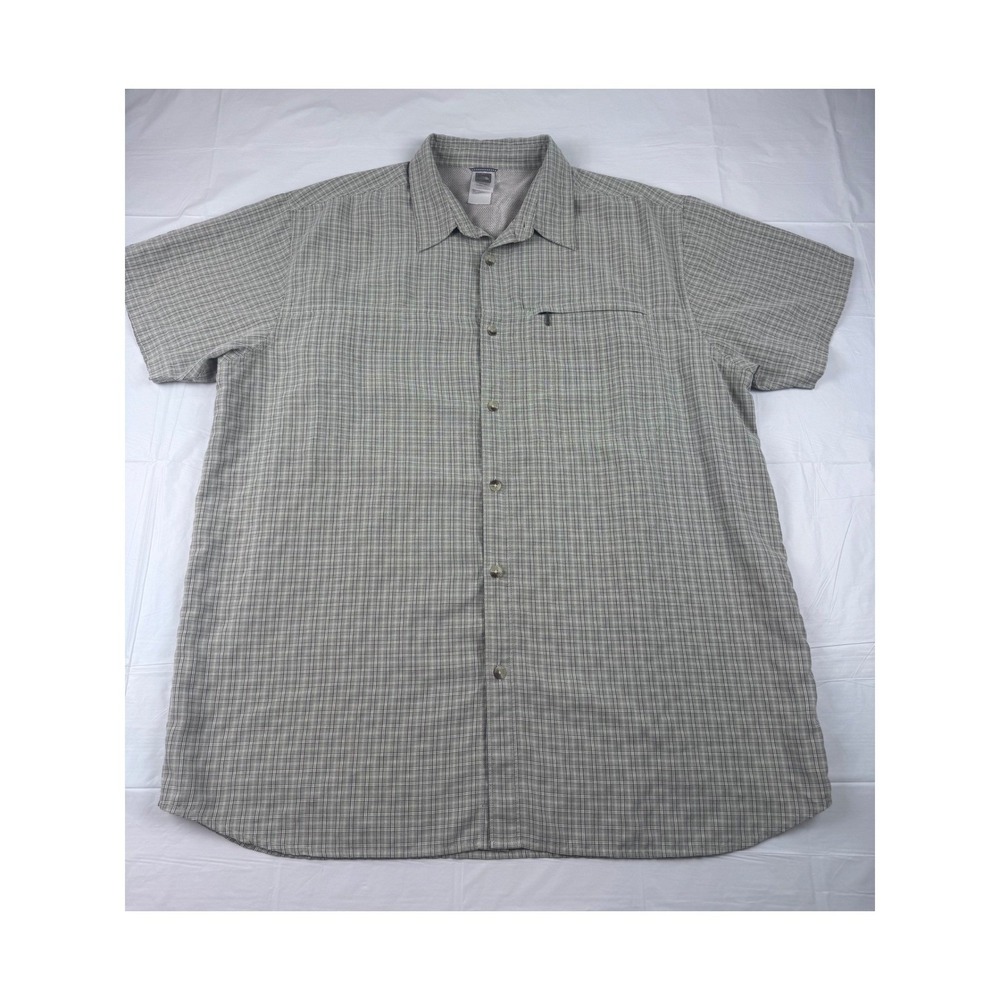 The North Face Mens XXL Beige Plaid Short Sleeve Hiking Button Up Shirt Modal